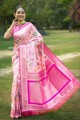 Silk Zari,embroidered Baby pink Saree with Blouse