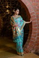 Zari Saree in Teal  Banarasi raw silk