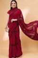 Lycra Stone,sequins,embroidered Red Saree Blouse