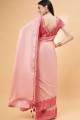 Saree in Light pink Satin with Zari,embroidered