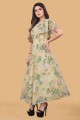 Gown Dress in Light blue Georgette with Printed
