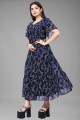 Blue Printed Georgette Gown Dress
