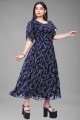 Blue Printed Georgette Gown Dress
