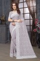 Embroidered Georgette Lavender  Saree with Blouse