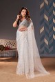 Net Saree in White with Sequins