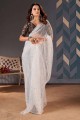 Net Saree in White with Sequins
