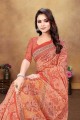 Saree in Orange Chanderi with Digital print