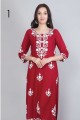 Rayon Red Kurti in Embroidered