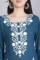 Blue Embroidered Kurti in Rayon