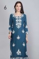 Blue Embroidered Kurti in Rayon
