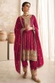 Silk Straight Suit with Embroidered in Red