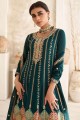Silk Straight Suit in Aqua blue  with Embroidered