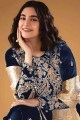 Embroidered Velvet Palazzo Suit in Blue