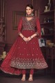 Georgette Anarkali Suit in maroon with Embroidered