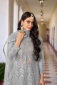 Grey Embroidered Anarkali Suit in Net
