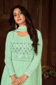 Anarkali Suit Green with Embroidered Faux georgette