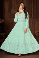 Embroidered Faux georgette Turquoise  Anarkali Suit with Dupatta