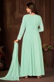 Embroidered Faux georgette Turquoise  Anarkali Suit with Dupatta