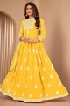 Yellow Anarkali Suit in Faux georgette with Embroidered