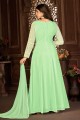 Anarkali Suit with Faux georgette Embroidered in Green
