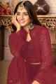 Embroidered Faux georgette Sharara Suit in Maroon