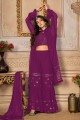 Embroidered Faux georgette Purple Sharara Suit with Dupatta