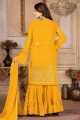 Faux georgette Yellow Embroidered Sharara Suit with Dupatta