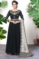Embroidered Faux georgette Anarkali Suit in Black