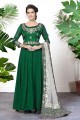 Embroidered Faux georgette Anarkali Suit in Green