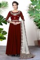 Faux georgette Anarkali Suit with Embroidered in Red