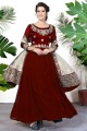 Faux georgette Anarkali Suit with Embroidered in Red