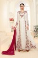 Faux georgette Anarkali Suit in White with Embroidered
