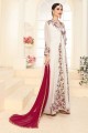 Faux georgette Anarkali Suit in White with Embroidered