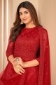 Embroidered Net Anarkali Suit in Red