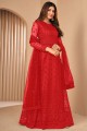 Red Net Embroidered Anarkali Suit with Dupatta