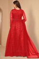 Red Net Embroidered Anarkali Suit with Dupatta