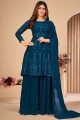 Embroidered Faux georgette Eid Sharara Suit in Teal