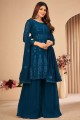 Embroidered Faux georgette Eid Sharara Suit in Teal