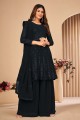 Black Embroidered Eid Sharara Suit in Faux georgette