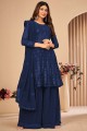 Faux georgette Eid Sharara Suit in Blue with Embroidered
