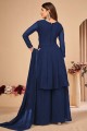 Faux georgette Eid Sharara Suit in Blue with Embroidered