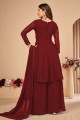 Eid Sharara Suit in Embroidered Maroon Faux georgette