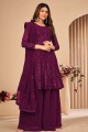 Embroidered Eid Sharara Suit in Purple Faux georgette