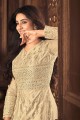 Cream Embroidered Anarkali Suit in Net