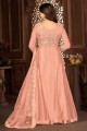 Peach Net Anarkali Suit with Embroidered