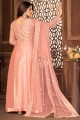 Peach Anarkali Suit in Net with Embroidered