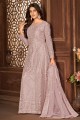Embroidered Net Purple Anarkali Suit with Dupatta