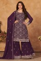 Purple Eid Palazzo Suit in Embroidered Georgette