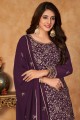 Purple Eid Palazzo Suit in Embroidered Georgette
