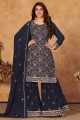 Embroidered Eid Palazzo Suit in Blue Georgette